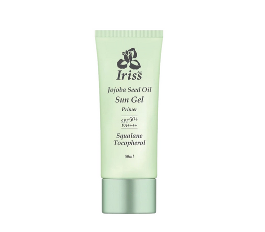 ژل ضد آفتاب بی رنگ آیریس آس دارای +SPF 50 مدل روغن جوجوبا حجم 50ml